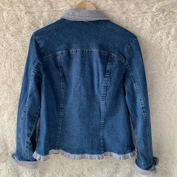 Jean Jacket with Gray Jersey Knit Trim - Picture 2 of 7